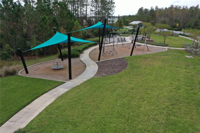 view of jungle gym with a yard