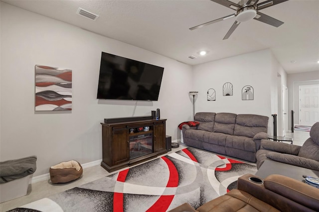 living room with ceiling fan