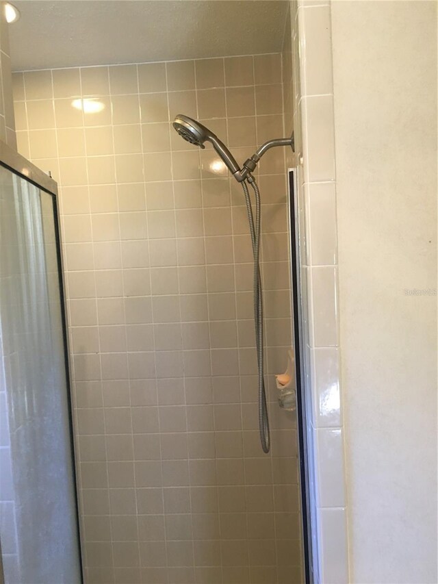 details with a shower with door