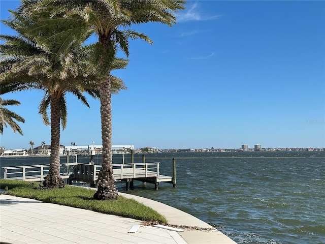 view of dock with a water view