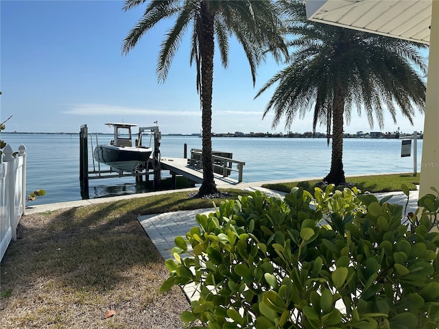 dock area featuring a water view and boat lift