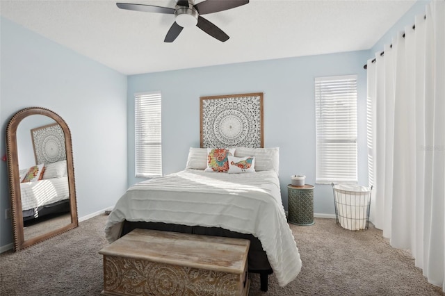 bedroom with carpet flooring and ceiling fan