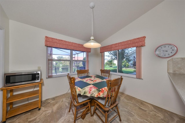 dining area with vaulted ceiling