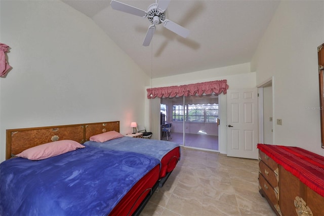 bedroom featuring vaulted ceiling and ceiling fan