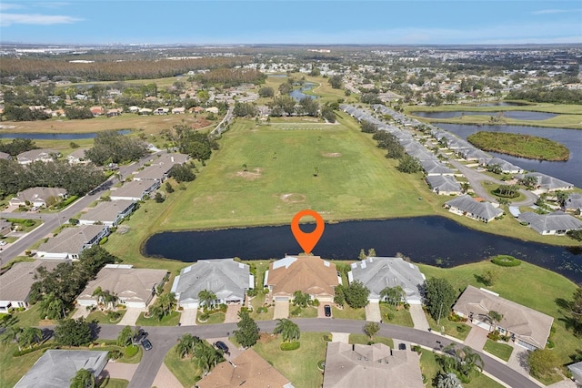 bird's eye view featuring a water view