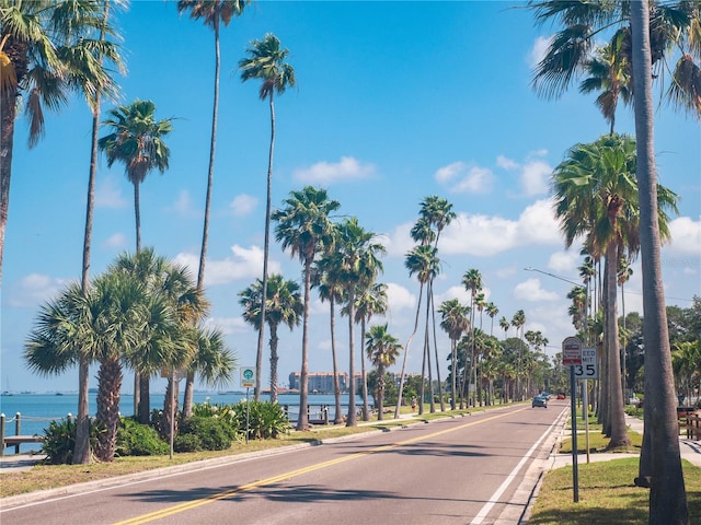 view of street featuring a water view