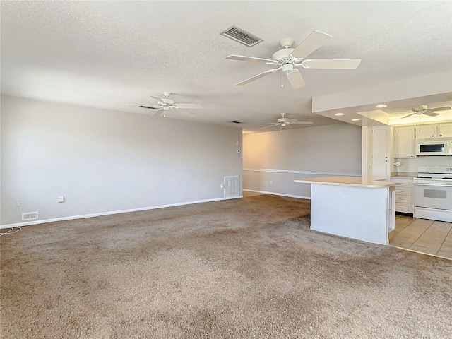 interior space featuring light carpet and a textured ceiling