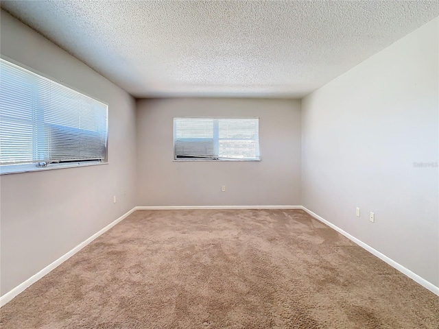 empty room with carpet floors and a textured ceiling