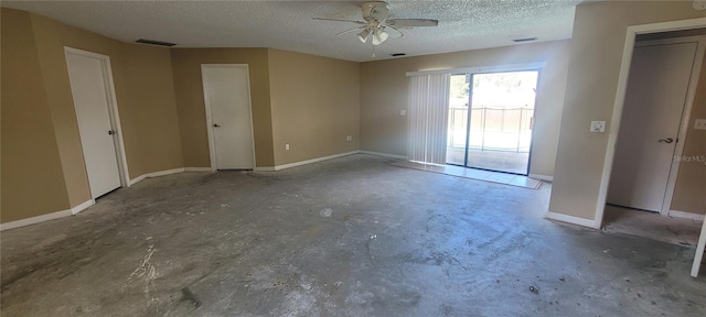 unfurnished bedroom with a textured ceiling and ceiling fan