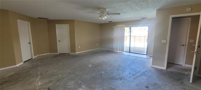 unfurnished bedroom with a textured ceiling and ceiling fan