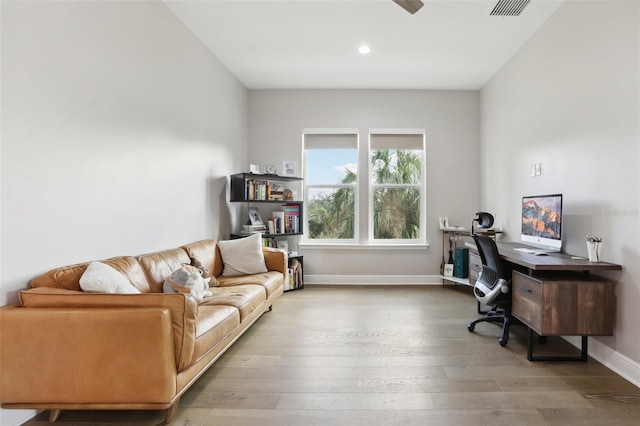 home office featuring wood-type flooring