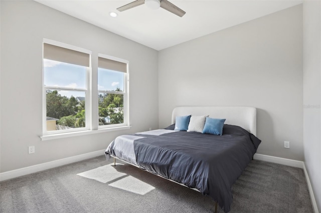 bedroom featuring carpet flooring and ceiling fan