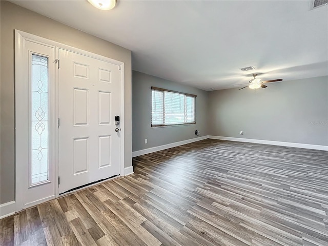 foyer featuring hardwood / wood-style flooring and ceiling fan