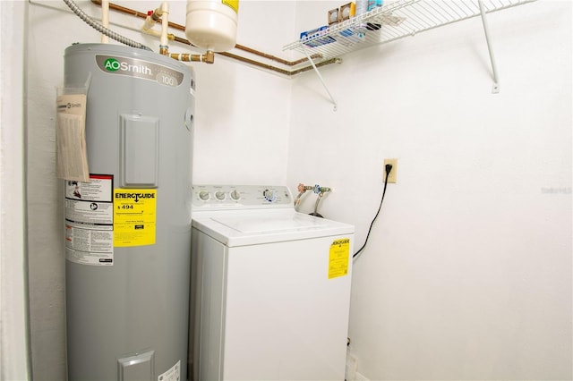 laundry area with water heater and washer / dryer