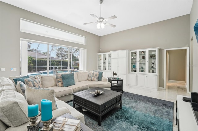 living room featuring ceiling fan