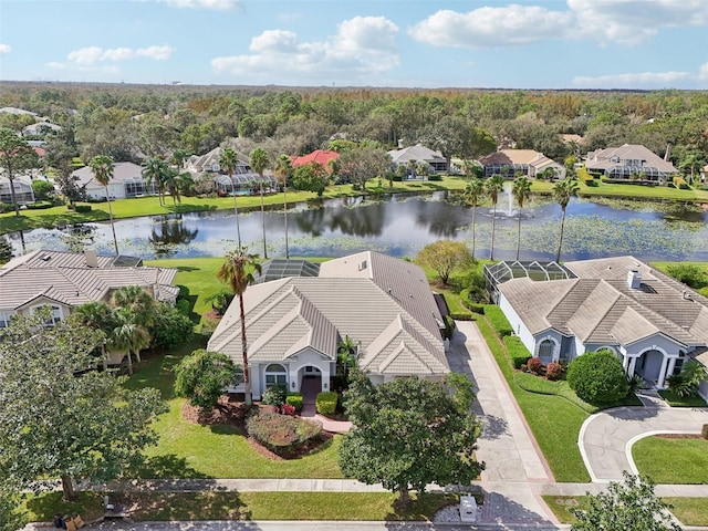 aerial view featuring a water view