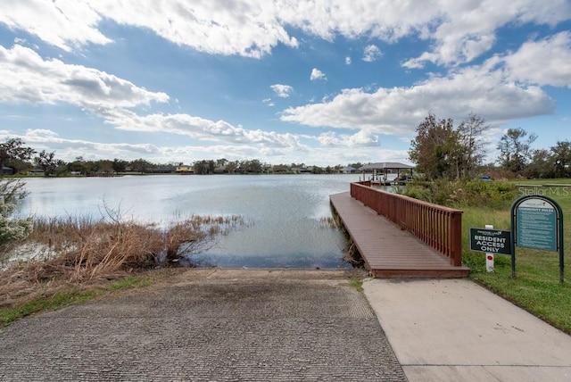 dock area with a water view