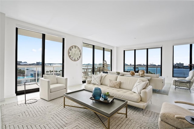 living room with a water view