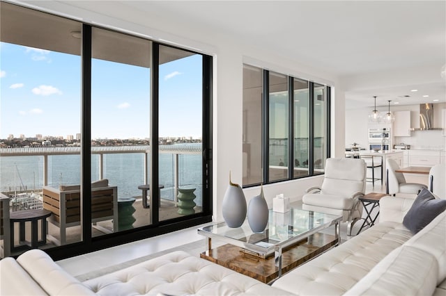 living room with a water view