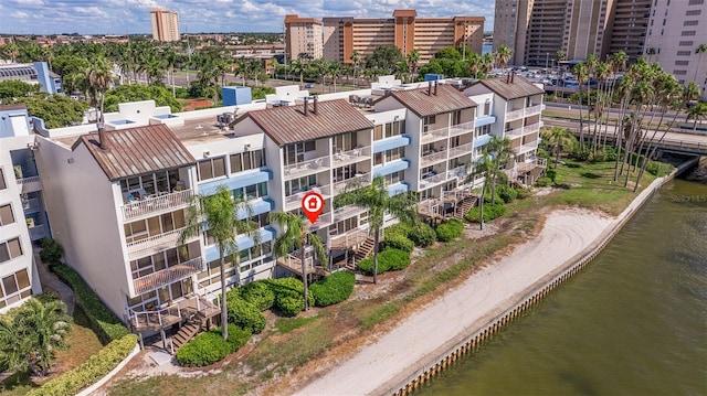 aerial view with a water view