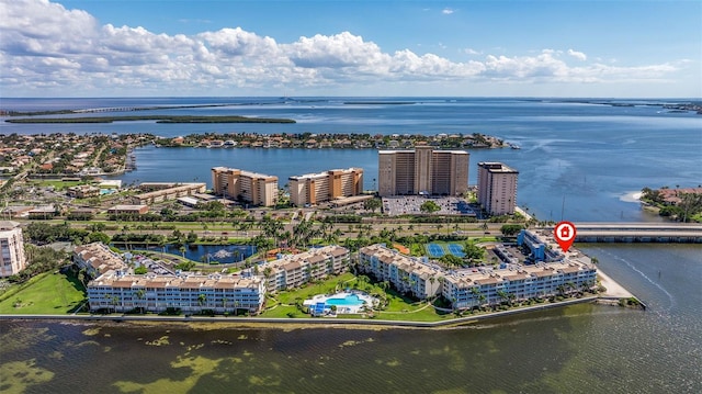 aerial view featuring a water view