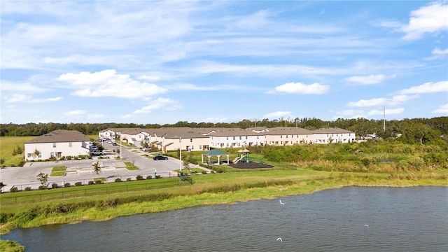 aerial view featuring a water view