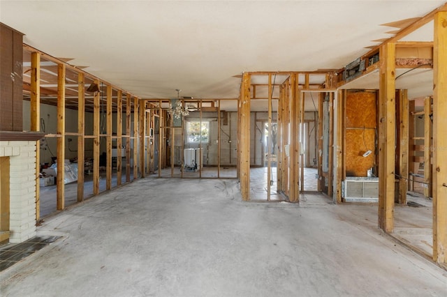 misc room featuring a brick fireplace