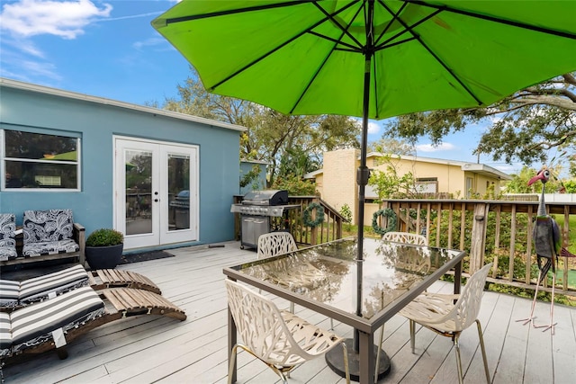 deck featuring area for grilling and french doors