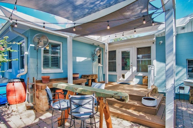 view of patio featuring a bar