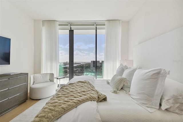 bedroom featuring light hardwood / wood-style flooring and multiple windows