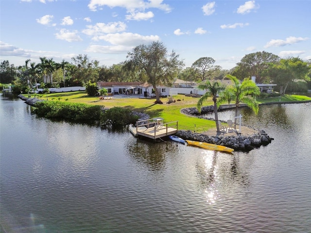 property view of water featuring a boat dock