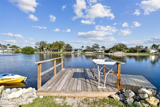 view of dock with a water view