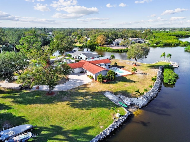 aerial view featuring a water view