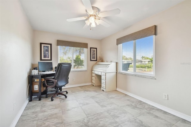 office area featuring ceiling fan