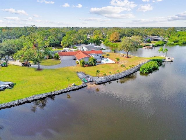 aerial view featuring a water view