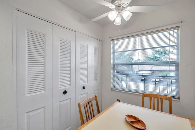 dining area featuring ceiling fan