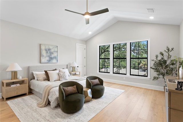 4633 W Lowell Ave, Tampa, FL 33629 - bedroom with lofted ceiling, light wood finished floors, recessed lighting, a ceiling fan, and baseboards
