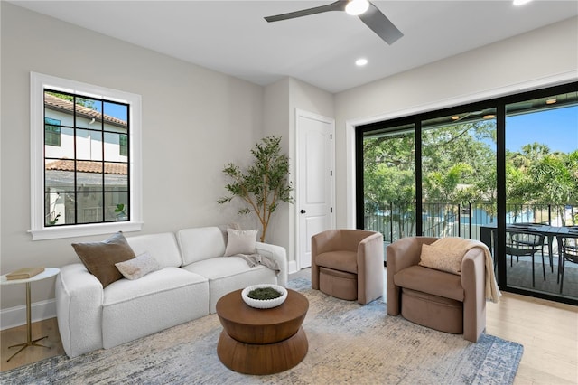 4633 W Lowell Ave, Tampa, FL 33629 - living room with wood finished floors, a ceiling fan, plenty of natural light, and recessed lighting