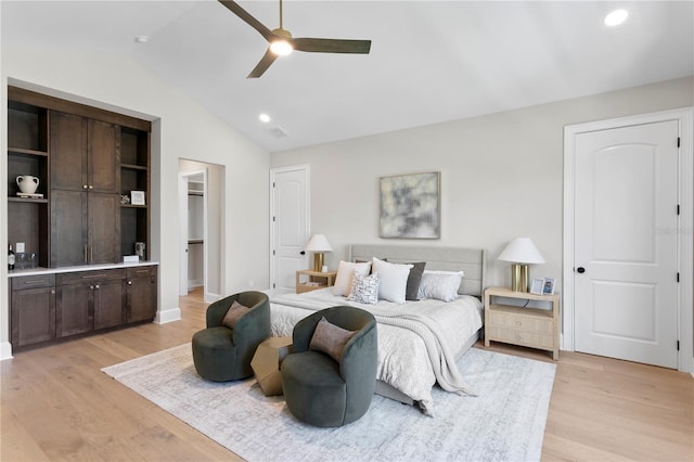 4633 W Lowell Ave, Tampa, FL 33629 - bedroom with lofted ceiling, light wood-style floors, a ceiling fan, recessed lighting, and ensuite bath