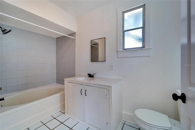 full bathroom with vanity, shower / tub combination, and toilet