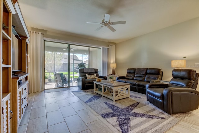 living room featuring ceiling fan