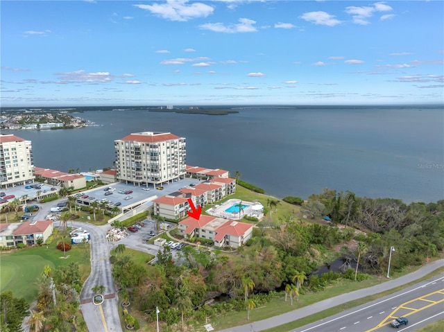 aerial view with a water view