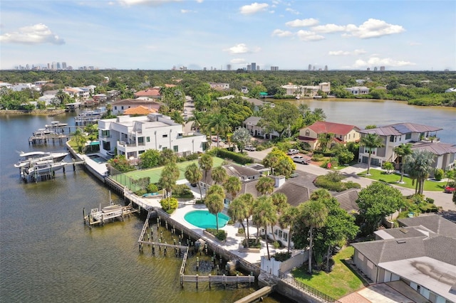 bird's eye view featuring a water view