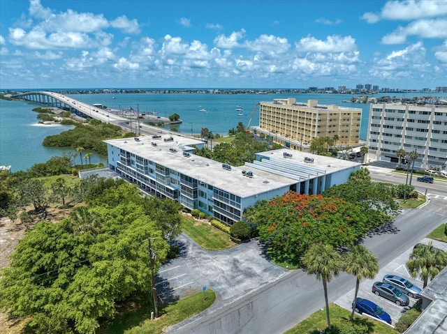 bird's eye view with a city view and a water view