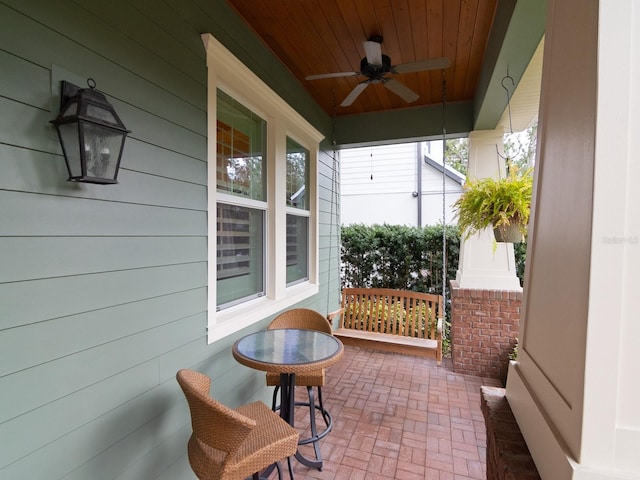 view of patio / terrace featuring ceiling fan and a porch