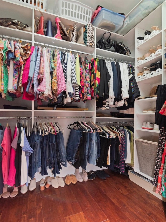 walk in closet featuring wood finished floors