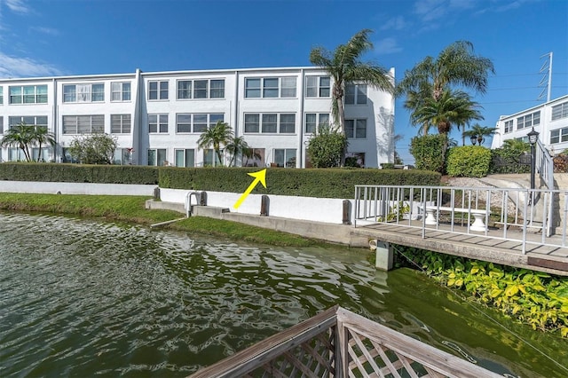 view of dock with a water view