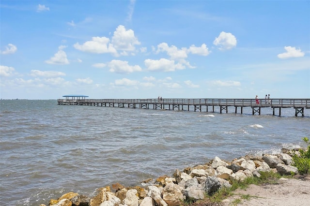 view of dock with a water view