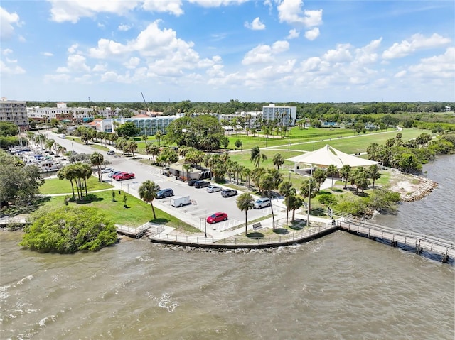 bird's eye view featuring a water view