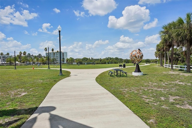 view of property's community with a lawn